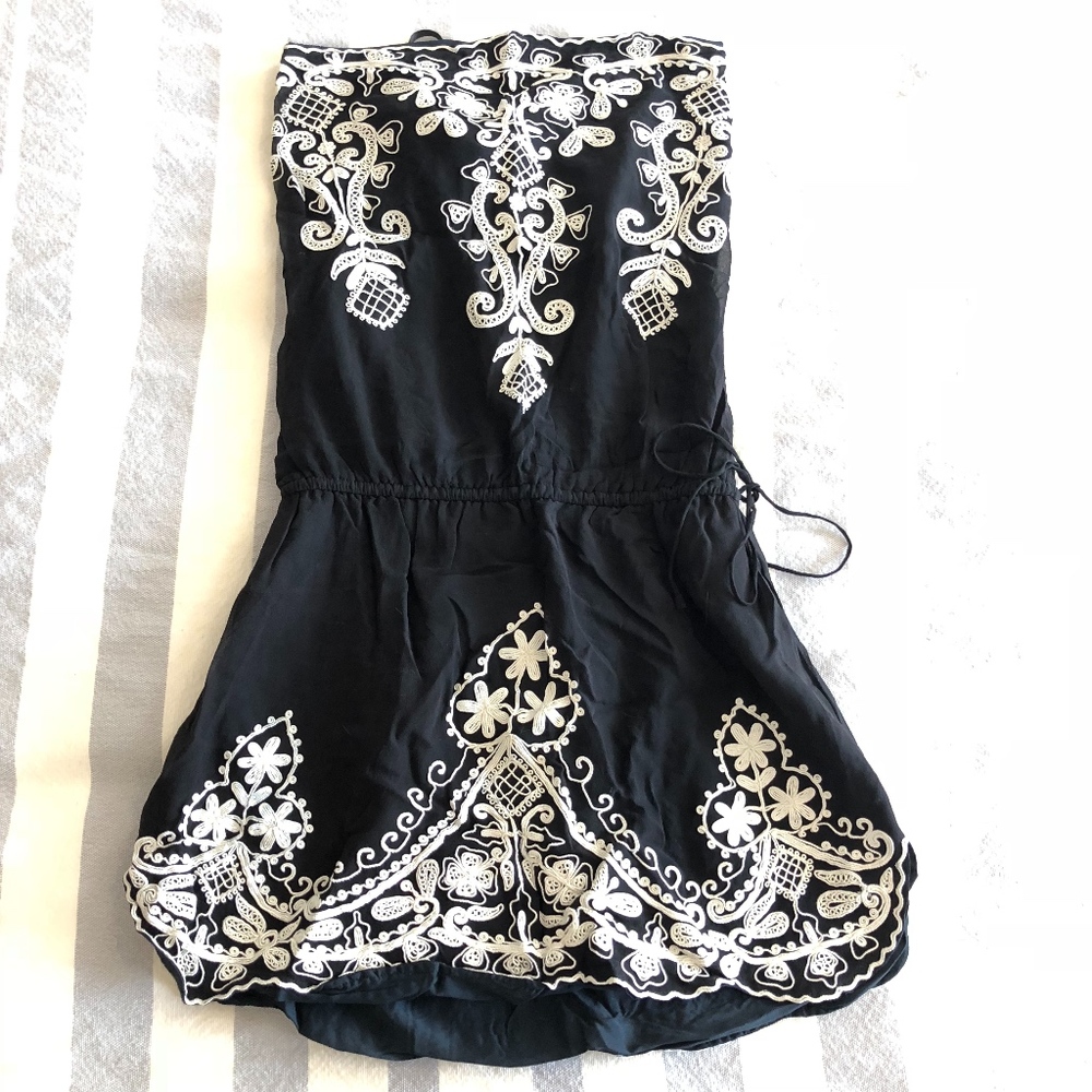 Embroidered BLACK Strapless Dress + Cover up